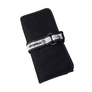 New Aeropostale black canvas trifold wallet purse w/ white strap